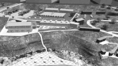Il rendering del complesso turistico-ricettivo e la strada, con i nuovi parcheggi, realizzata dall’amministrazione comunale che ha provveduto a sistemare anche il verde pubblico