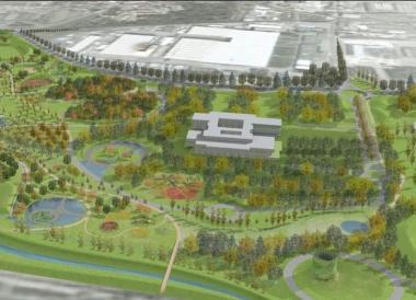 Larchitetto Giorgieri Qui accanto: laspetto del nuovo parco urbano A destra in alto lingresso da via Ciliegiole Al centro il nuovo ospedale In basso il corso dellOmbrone 