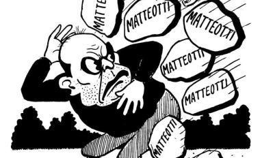 RIDERE DI MUSSOLINI. Una delle vignette in mostra al Fortino