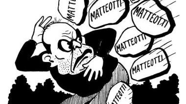 RIDERE DI MUSSOLINI. Una delle vignette in mostra al Fortino