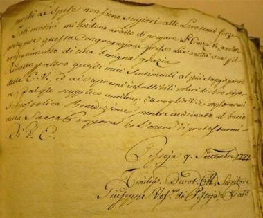 La lettera del 1777 che porta il nome di S, Ignazio (foto tratta dal sito internet della Diocesi di Pistoia) 