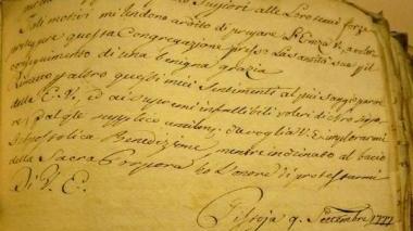 La lettera del 1777 che porta il nome di S, Ignazio (foto tratta dal sito internet della Diocesi di Pistoia)
