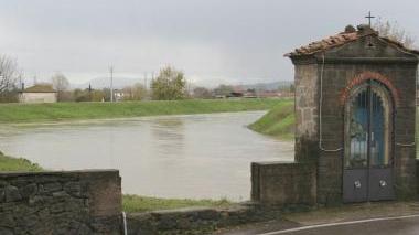 L’Ombrone in piena a Poggio