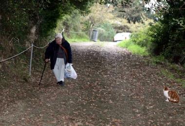 La signora Iria lungo la discesa per raggiungere il gattile (foto di archivio)      