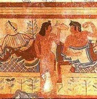 <b>MONDO ETRUSCO.</b> Affresco in una tomba 