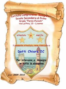 Sopra il papiro Stella doro vinto da Chiara come studentessa meritevole 