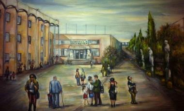 Il quadro di Carli che riproduce proprio lHotel Granduca in cui si svolge la mostra 