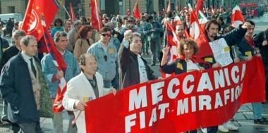 Una manifestazione dei metalmeccanici di Fiat Mirafiori 