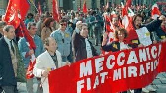 Una manifestazione dei metalmeccanici di Fiat Mirafiori