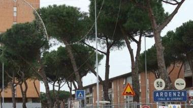 A destra l’asfalto pieno di buche e rattoppi in viale Nievo e qui sotto i lavori di manutenzione in corso sull’Aurelia alla Rosa