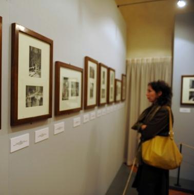 Una visitatrice ad una mostra fotografica  