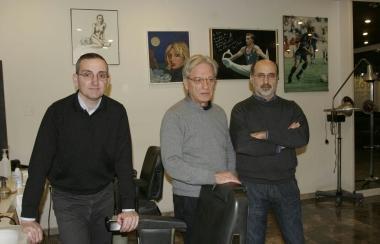 Massimo Giomarelli, Gino Pasquetti e Pino Ricci nel negozio 