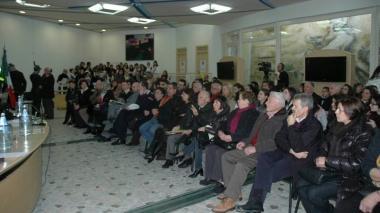 Ezio Baldini e Sestilio Lotti; due momenti della cerimonia nella sala del Bastione a San Miniato