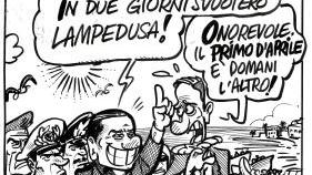 Nella vignetta di Claudio & Tommy il pesce d’aprile firmato Berlusconi