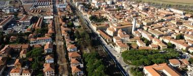 Una veduta aerea del centro di Pontedera  