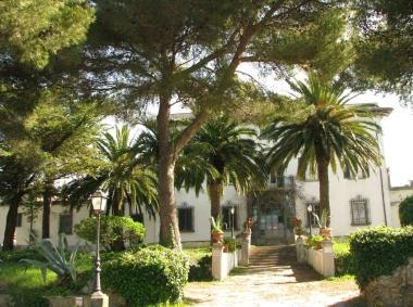 Palme e giardino: questa &egrave; Villa Morazzana. Sopra il cancello di ingresso e a destra il vialetto che conduce allostello   