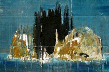 <b>LISOLA </b>Olio e tempera su cartone Base dasta 1100 euro    