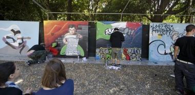 Quattro dei murales realizzati alla festa del Pd 