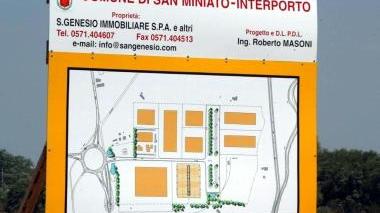 Il cartello che illustra il progetto interporto realizzato a San Donato di San Miniato
