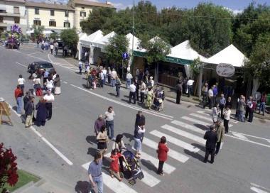 A sinistra i carabinieri di Montespertoli e sopra gli stand della mostra 