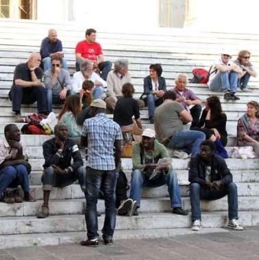 Il presidio dei migranti al Duomo 