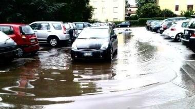 Il piazzale allagato a San Concordio