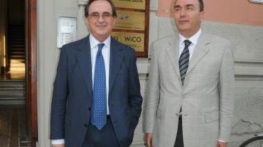 Il nuovo amministratore unico Bulleri in compagnia dell’avvocato Gianfranceschi della cordata ligure (vip)