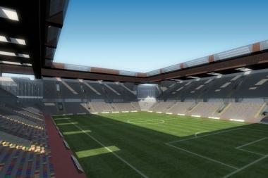A destra l’immagine dello stadio nel progetto firmato dalla Valore