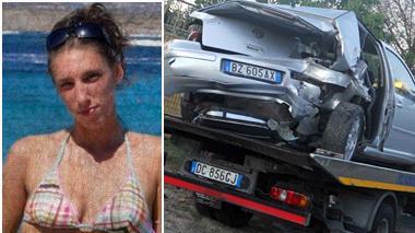 Monica Filippi e l'auto distrutta