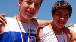 Qui sopra i due atleti limitesi Elia Billeri e Lorenzo Bruni protagonisti nel doppio Cadetti In alto a destra la coppia Martina Dori-Allegra Francalanci