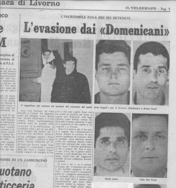 <b>PAGINE STORICHE. </b>A sinistra, la pagina del Telegrafo del 1967 che racconta lincredibile fuga dI Lonzi dal carcere dei Domenicani Al centro una foto di Ennio Lonzi durante una gita e accanto una recente immagine del 78enne in sella a uno scooter 