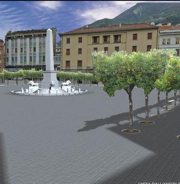 Il centro di Piazza Aranci e un rendering del progetto 