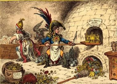 Un antica stampa satirica inglese dedicata a Napoleone Bonaparte                