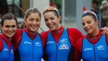 <b>AZZURRE.</b> Il K4 ai mondiali: Rachele Puccetti è l’ultima a destra