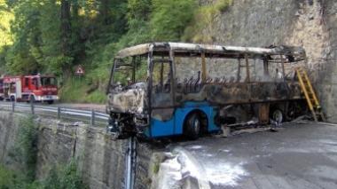 Bus di linea a fuoco sulla provinciale per Arni, illeso il conducente
