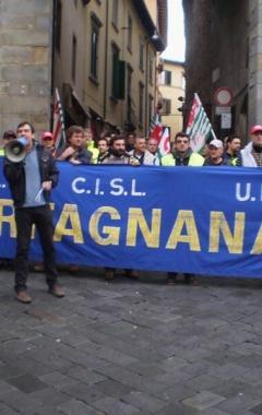 Un corteo di protesta dei lavoratori di Se.Ver.A 