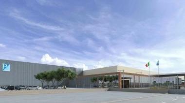 Il progetto realizzato al computer di come si presenterà il Centro ricambi mondiale di Pontedera quando sarà completato