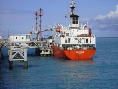 Claudio Ceccanti e, a fianco una nave al pontile Solvay 