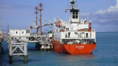 Claudio Ceccanti e, a fianco una nave al pontile Solvay
