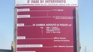 Sopra un tratto della strada e il cartello dei lavori