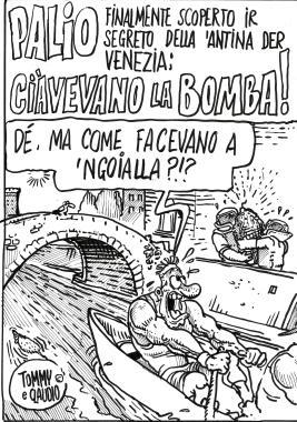 In alto la bomba adagiata a due passi dalla chiesa di San Ferdinando dov’è in corso lo scavo del canale L’ordigno era sotto la storica cantina dei vogatori del Venezia: la vignetta di Claudio Marmugi e Tommy Eppesteingher