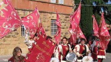 Il gruppo Sbandieratori e musici durante una esibizione