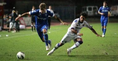 Lattaccante azzurro Cesaretti nel corso della partita di Coppa Italia contro la Sampdoria 
