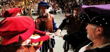 Il giuramento dei capitani delle quattro contrade davanti a Cosimo I 