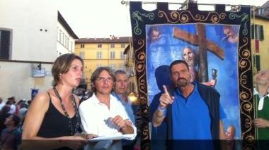 Da sinistra: Annalisa Chelotti, Stefano Picchi e Fabrizio Bolaffio ieri durante la Processione