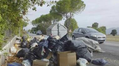 Il cumulo dei rifiuti accanto al cassonetto in via San Jacopo