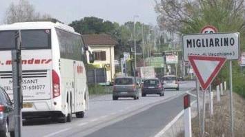 L’ingresso a Migliarino, a due passi dall’autostrada