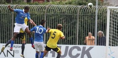 Il colpo di testa di Silva Reis che ha centrato la traversa nel primo tempo 