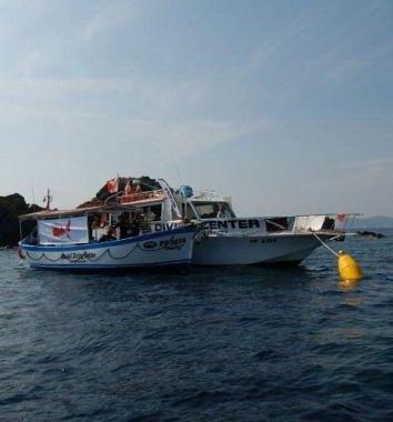 I mezzi dei diving elbani ad una delle boe posizionate a Morcone  
