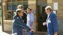 Alcuni lavoratori Solvay all’ingresso della fabbrica